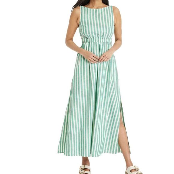 Universal Thread green striped cotton blend smocked waist midi dress xs - Picture 1 of 11